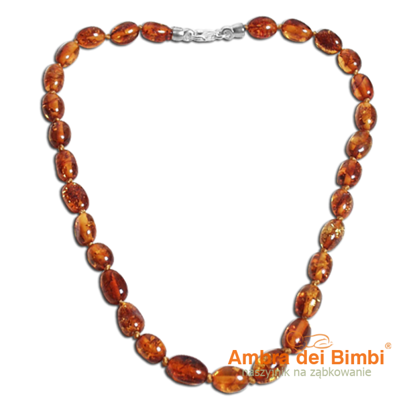 Collana In Ambra Baltica Naturale Ault - Perle Cognac 45 Cm - Certificata, Annodata Singolarmente, Con Confezione Regalo